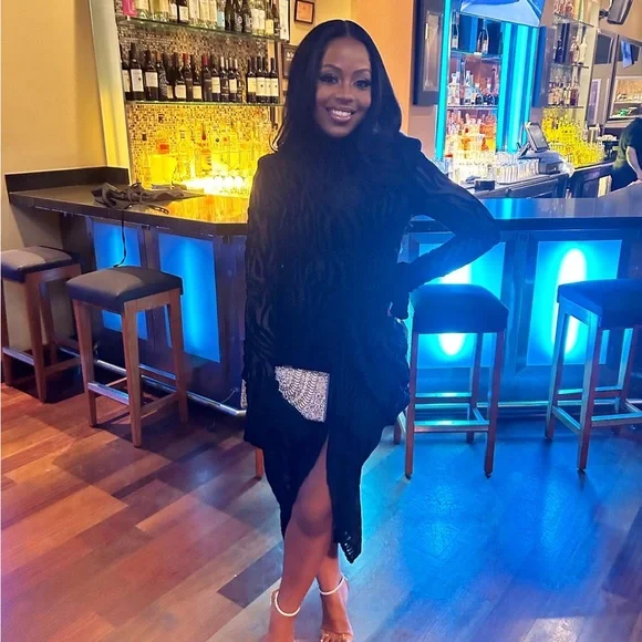 Black Zebra High Neck Draped Midi Dress (with High Split) - Picture 3 of 4